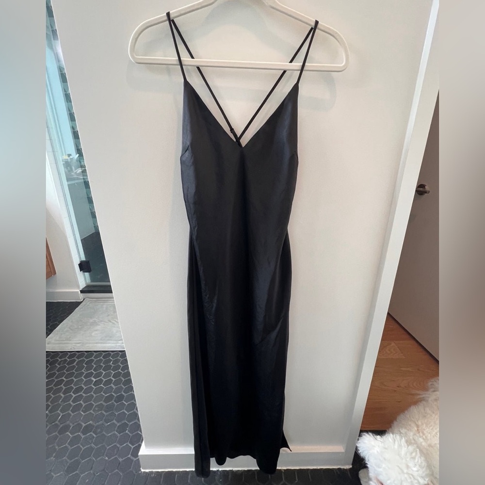 Aritzia Wilfred Black Satin Slip Dress
